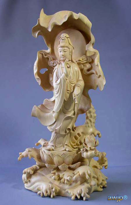 本場中国の黄楊.黄楊木彫,観世音菩薩の彫刻品