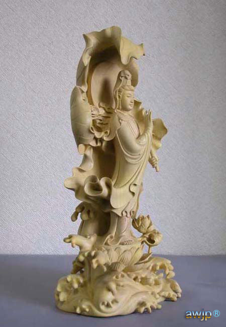 本場中国の黄楊.黄楊木彫,観世音菩薩の彫刻品